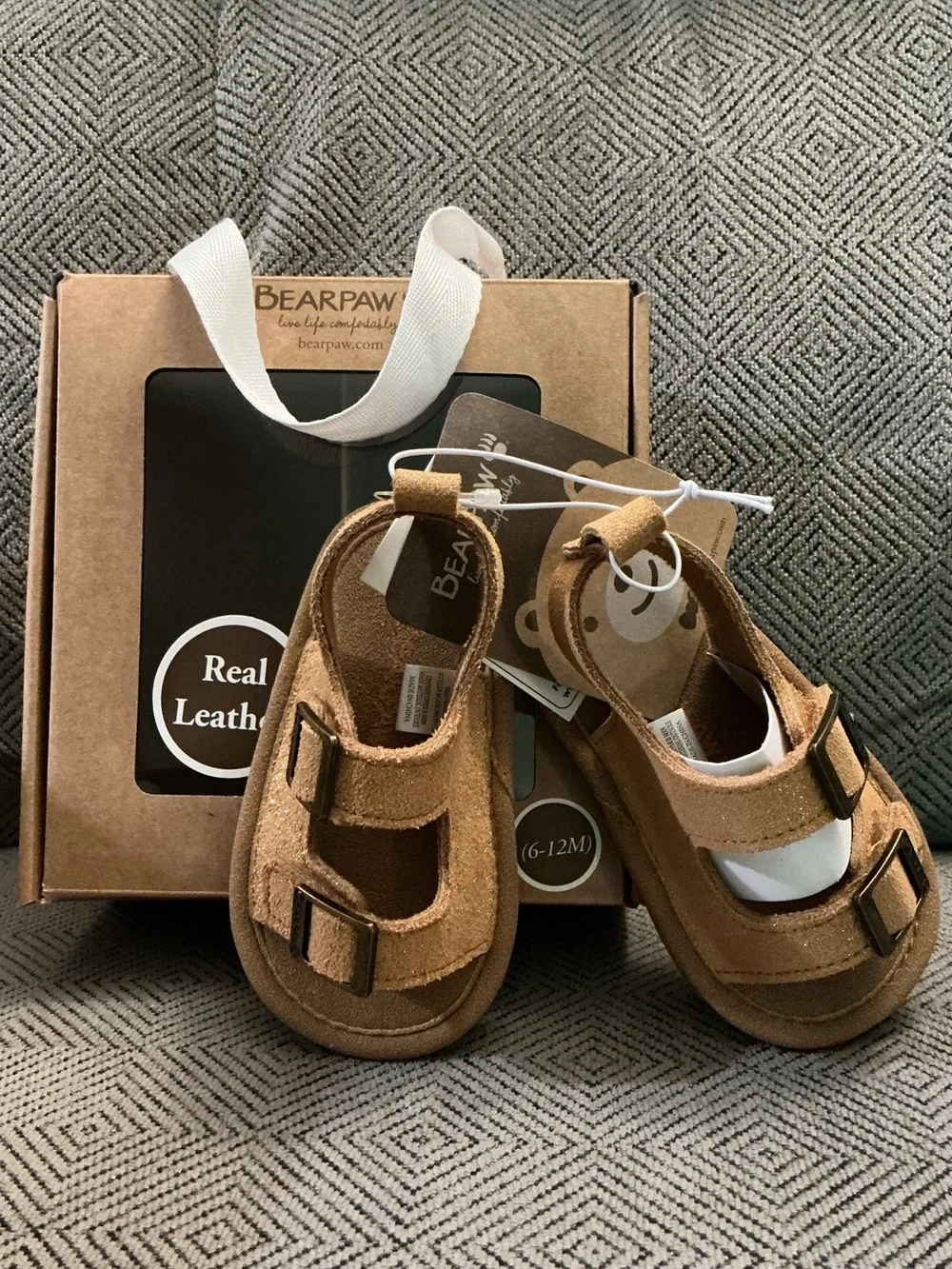 NEW Bearpaw Kids' Brown Glitter Suede Leather Sandals